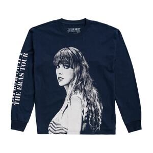 NEW Taylor Swift THE ERAS TOUR Long Sleeve T-Shirt sz Medium Photo Navy Blue